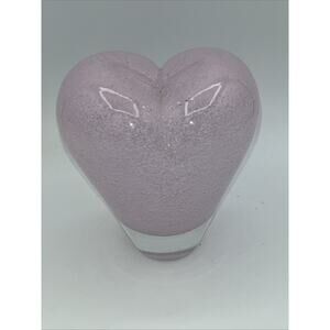 Handblown Art Glass Heart Vase Pink Controlled Bubble Inclusions Paper Weight